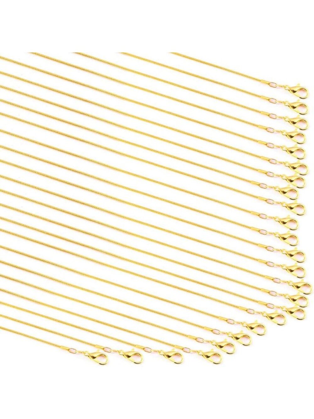 24 Pack Gold & Silver Plated 1.2mm Snake Chains Necklaces with Lobster Clasps